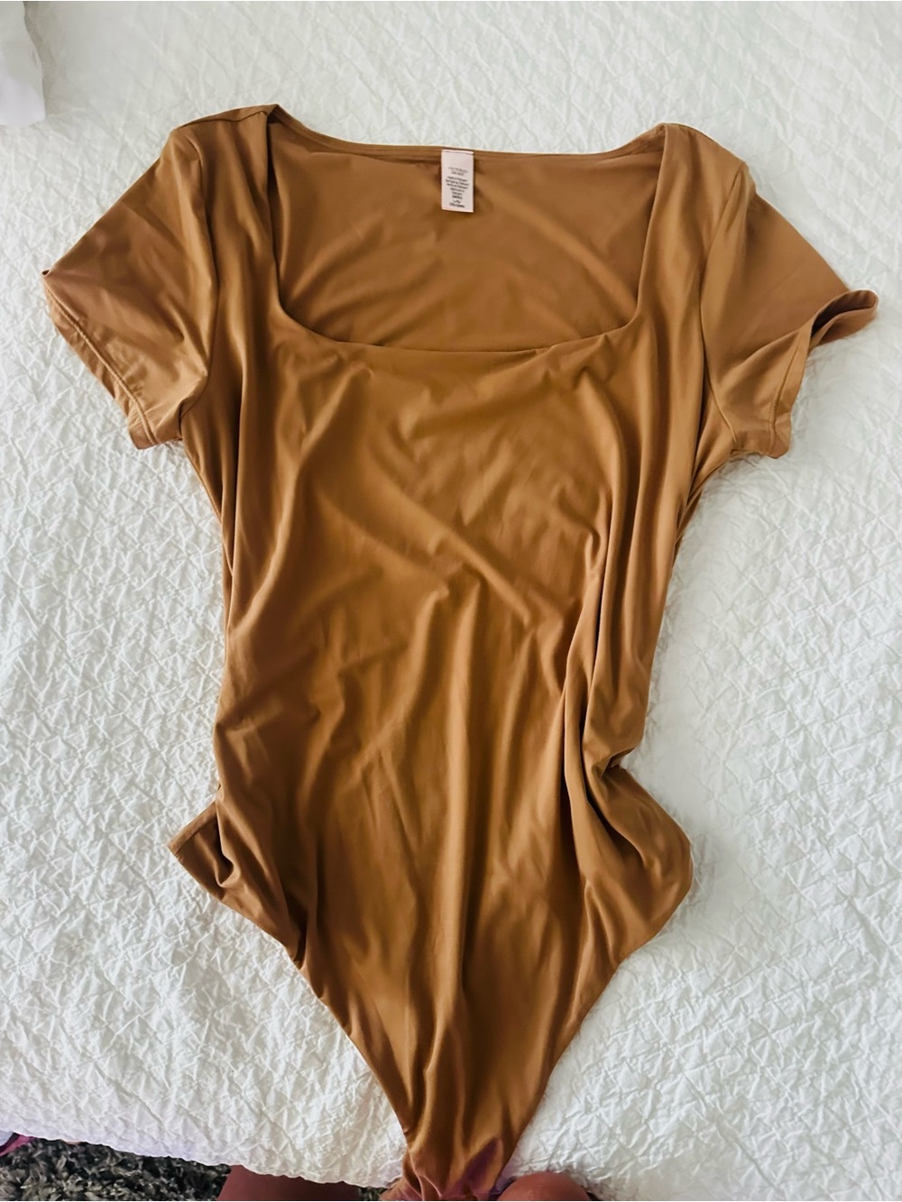 Victoria's Secret Square Neck Short Sleeve Bodysuit - Caramel